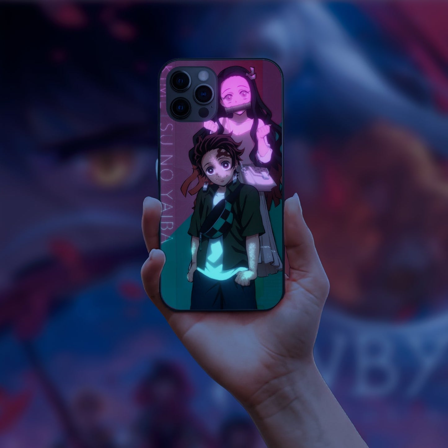 Demon Slayer Kimetsu no Yaiba cute love LED Case for iPhone